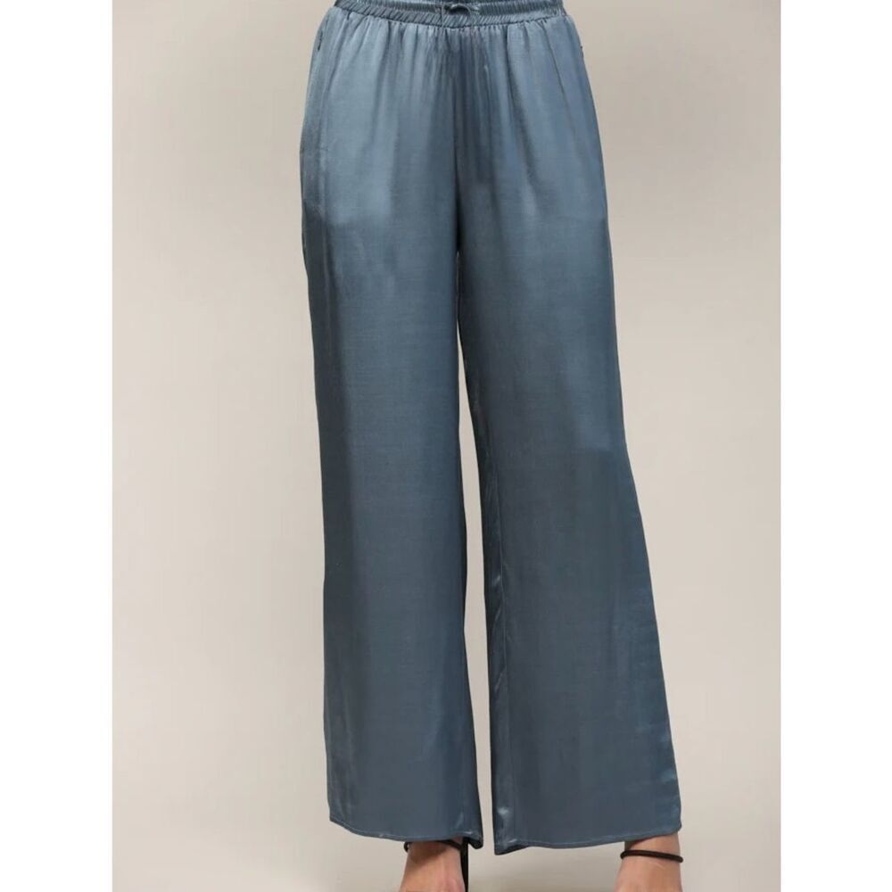 Topshop Blue Gray Wide-Leg Boho Satin Pants